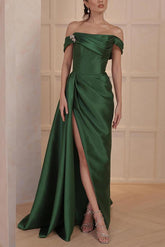 Off-the-Shoulder Satin A-Line Mother of the Bride Dresses with Side Split