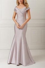 Off-the-Shoulder Satin Mother of the Bride Trumpet/Mermaid Dresses Featuring Applique & Beading