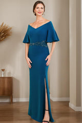Off-the-Shoulder Sheath/Column Dress for Mothers of the Bride & Groom with Appliques and Side Split
