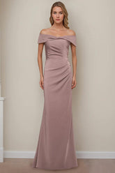 Off-the-Shoulder Short Sleeve Floor-Length Mother of the Bride Dress with Ruffles in Sheath/Column Style