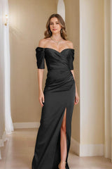 Off-the-Shoulder Short Sleeve Sheath/Column Mother of the Bride Dress With Front Split