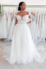 Off-the-Shoulder Sleeveless Court Train Lace/Tulle Wedding Dresses