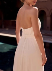 Off the Shoulder Sleeveless Floor Length Chiffon Elastic Satin Wedding Jumpsuit