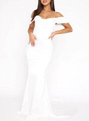 Off the Shoulder Sleeveless Satin Bridesmaid Dresses for Trumpet/Mermaid