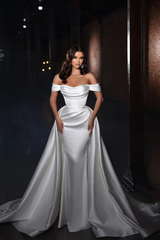 Off the Shoulder Wedding Dress White Detachable Panel Train Bridal Gown
