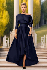One-Shoulder A-Line Princess Dress with 3/4 Sleeves for Mothers of the Bride & Groom