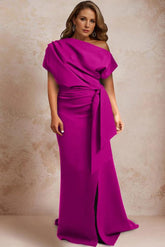 One-Shoulder Mermaid Trumpet Gown with Ruffles and Side Split for Plus-Size Mothers of the Bride
