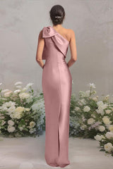 One Shoulder Satin Bridesmaid Dresses With Bows