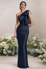 One Shoulder Satin Bridesmaid Dresses With Bows