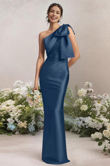 One Shoulder Satin Bridesmaid Dresses With Bows