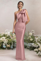 One Shoulder Satin Bridesmaid Dresses With Bows