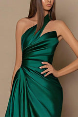 One Shoulder Silk Like Satin Bridesmaid Dresses With Ruffle