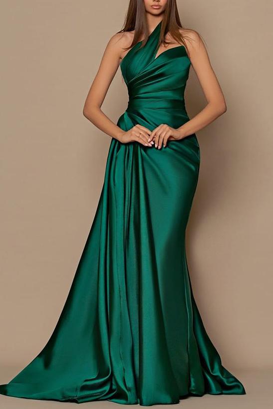 One Shoulder Silk Like Satin Bridesmaid Dresses With Ruffle