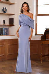 One-Shoulder Silk Satin Gown with Ruffles for the Mother of the Bride
