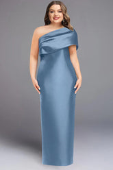 One-Shoulder Sleeveless Plus Size Floor-Length Sheath Dress with Bowknot for Mother of the Bride