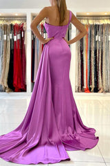 One Shoulder Sleeveless Silk Like Satin Sheath/Column Bridesmaid Dresses