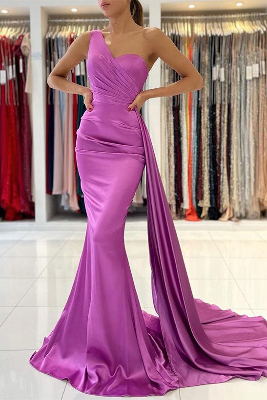 One Shoulder Sleeveless Silk Like Satin Sheath/Column Bridesmaid Dresses