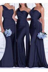 One Shoulder Trumpet Mermaid Elastic Satin Bridesmaid Dresses