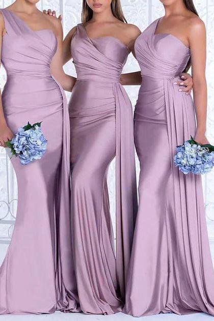 One Shoulder Trumpet Mermaid Elastic Satin Bridesmaid Dresses