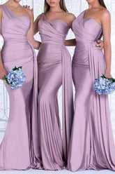 One Shoulder Trumpet Mermaid Elastic Satin Bridesmaid Dresses