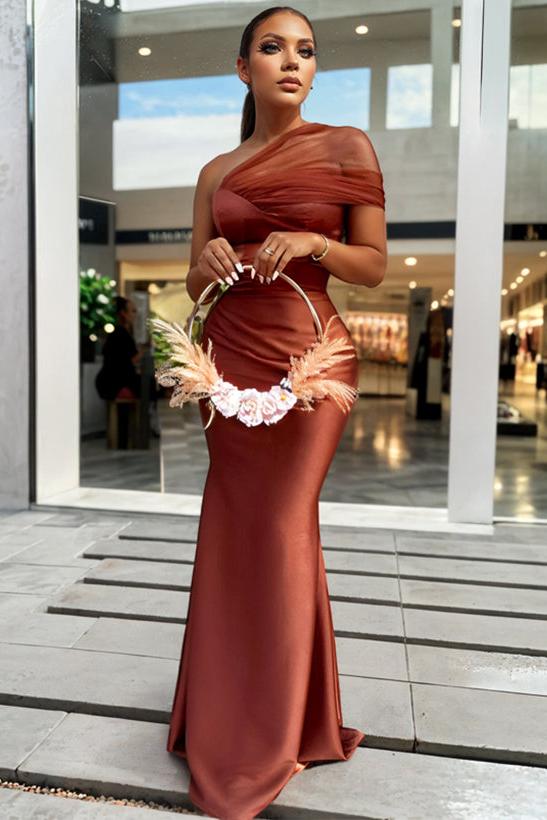 One Shoulder Trumpet/Mermaid Sleeveless Satin/Tulle Bridesmaid Dresses