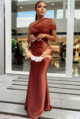 One Shoulder Trumpet/Mermaid Sleeveless Satin/Tulle Bridesmaid Dresses