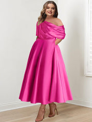 One-shoulder A-line Princess Dress with Ruffles for the Mother of the Bride