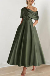 One-shoulder A-line Princess Dress with Ruffles for the Mother of the Bride