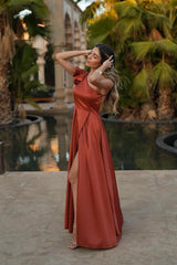 Orange A Line Prom Dress One Shoulder Satin Evening Dress
