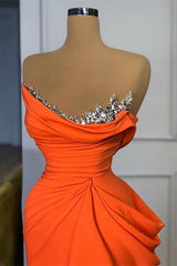 Orange Mermaid Prom Dress Sleeveless Strapless Beaded Evening Dress