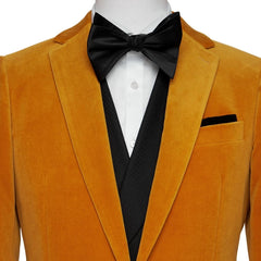Orange Notched Lapel 2 Piece Simple Velvet Prom Suit