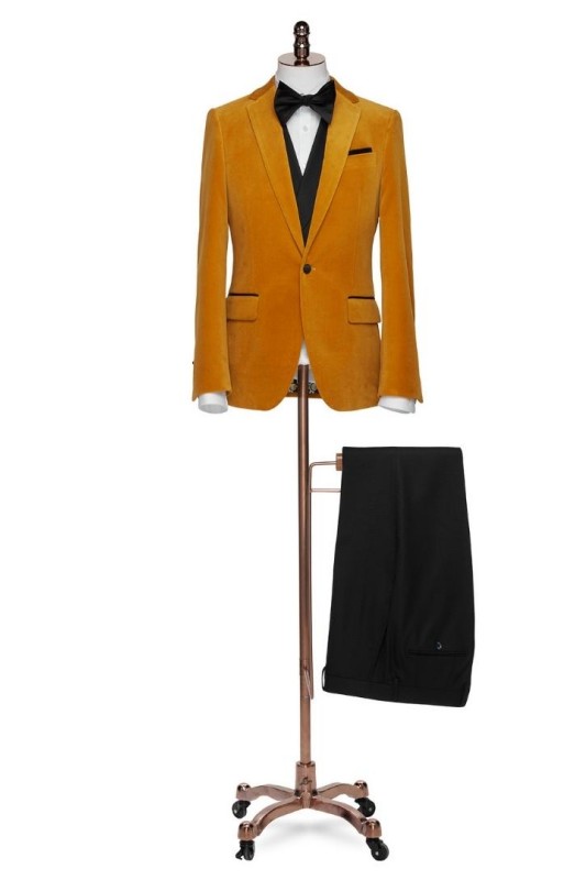 Orange Notched Lapel 2 Piece Simple Velvet Prom Suit