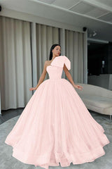 Orange One Shoulder Ball Gown Evening Dress with Sequins