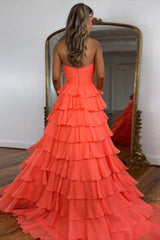Orange Prom Dress A Line Sweetheart Long Formal Dress With Ruffles