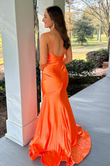 Orange Prom Dress Mermiad Ruched Satin Formal Dress