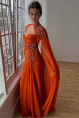 Orange Sheath/Column Prom Dress Sweetheart Beaded Evening Dress