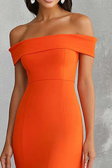 Orange Wedding Guest Dress Chiffon Off The Shoulder Mermaid Long Evening Dress