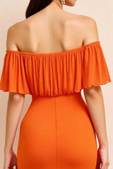 Orange Wedding Guest Dress Off The Shoulder Sheath Long Evening Dress
