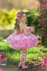 Pink Ball Gown Tulle Princess Flower Girl Dress with 3D Flowers