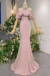Pink Mermaid Prom Dress Halter Neck Beaded Evening Dress