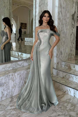 Pink Mermaid Prom Dress One Shoulder Beaded Evening Dress