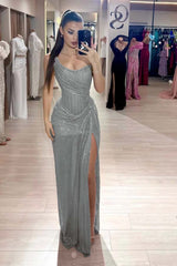 Pink Mermaid Prom Dress Sequined Sleeveless Strapless Evening Dress