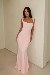 Pink Mermaid Prom Dress Sleeveless Square Neck Satin Evening Dress