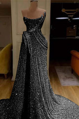 Pink Mermaid Prom Dress Sleeveless Strapless Evening Dress