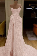 Pink Mermaid Prom Dress Sleeveless Strapless Evening Dress
