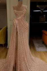 Pink Mermaid Prom Dress Sleeveless Strapless Evening Dress