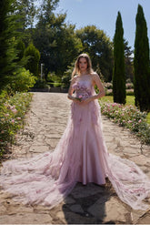 Pink Mermaid Prom Dress Sleeveless Strapless Satin Evening Dress With 3D Flowers