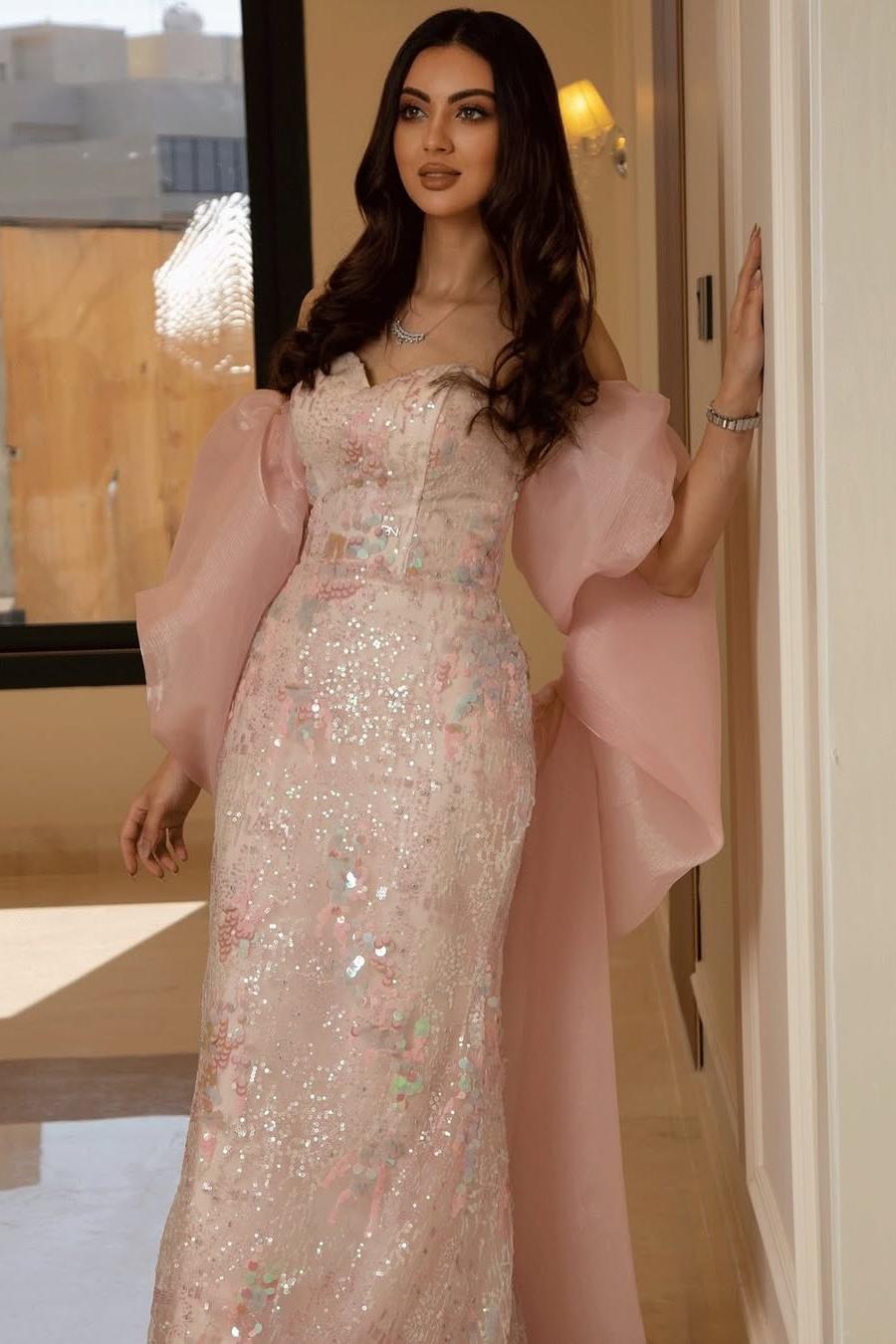 Pink Mermaid Prom Dress Sweetheart Sequined Evening Dress