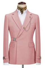 Pink One Button Close Fitting Notched Lapel Prom Men's Suit