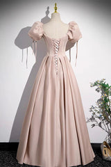 Pink Prom Dress Satin Long Formal Evening Dress